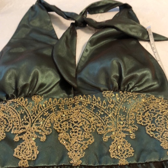 Juniors Emerald green/brown/gold haltered dress - Picture 4 of 7
